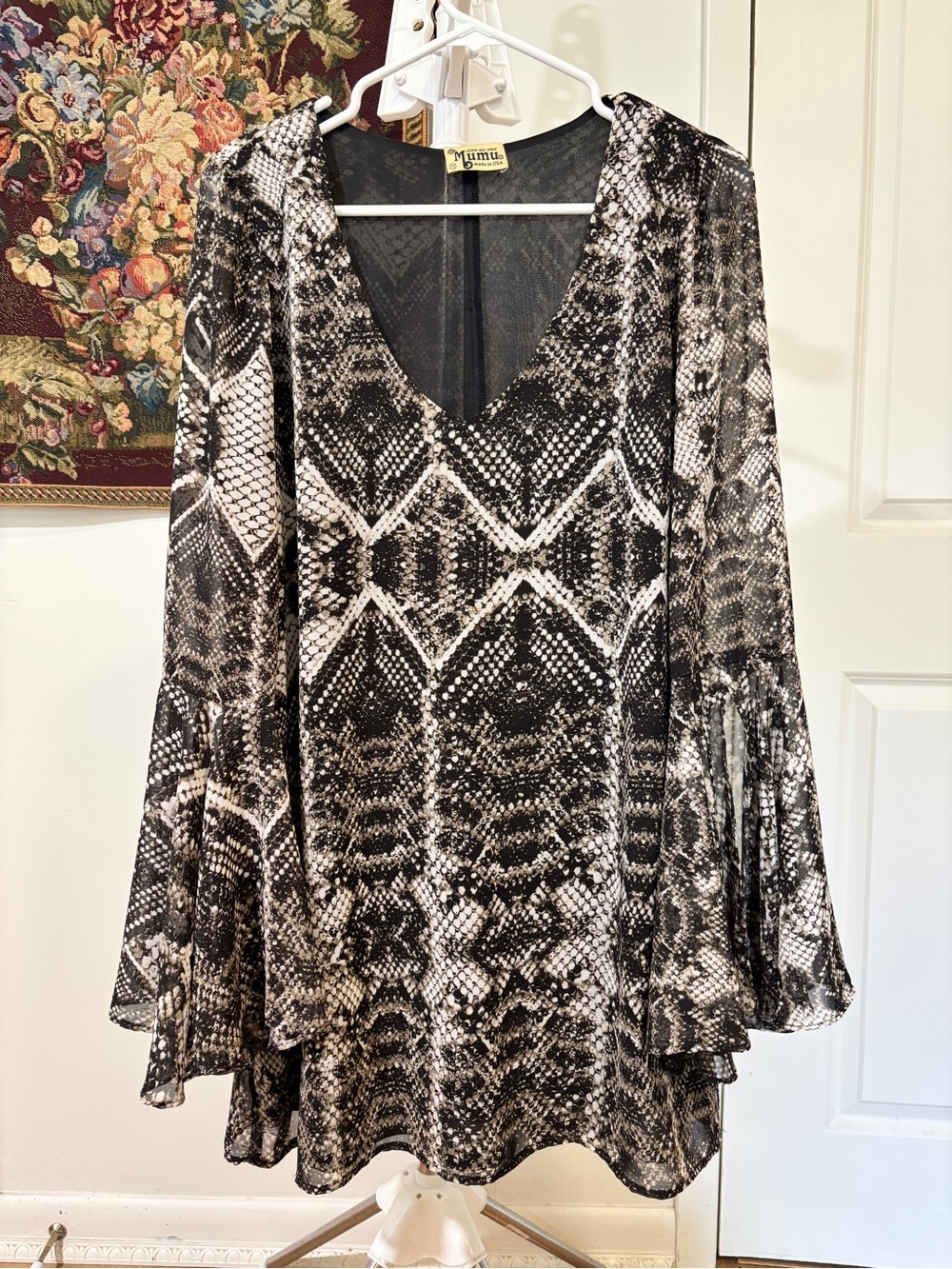 Show Me Your Mumu Snake Print Bell Sleeve Mini Dress M Made USA